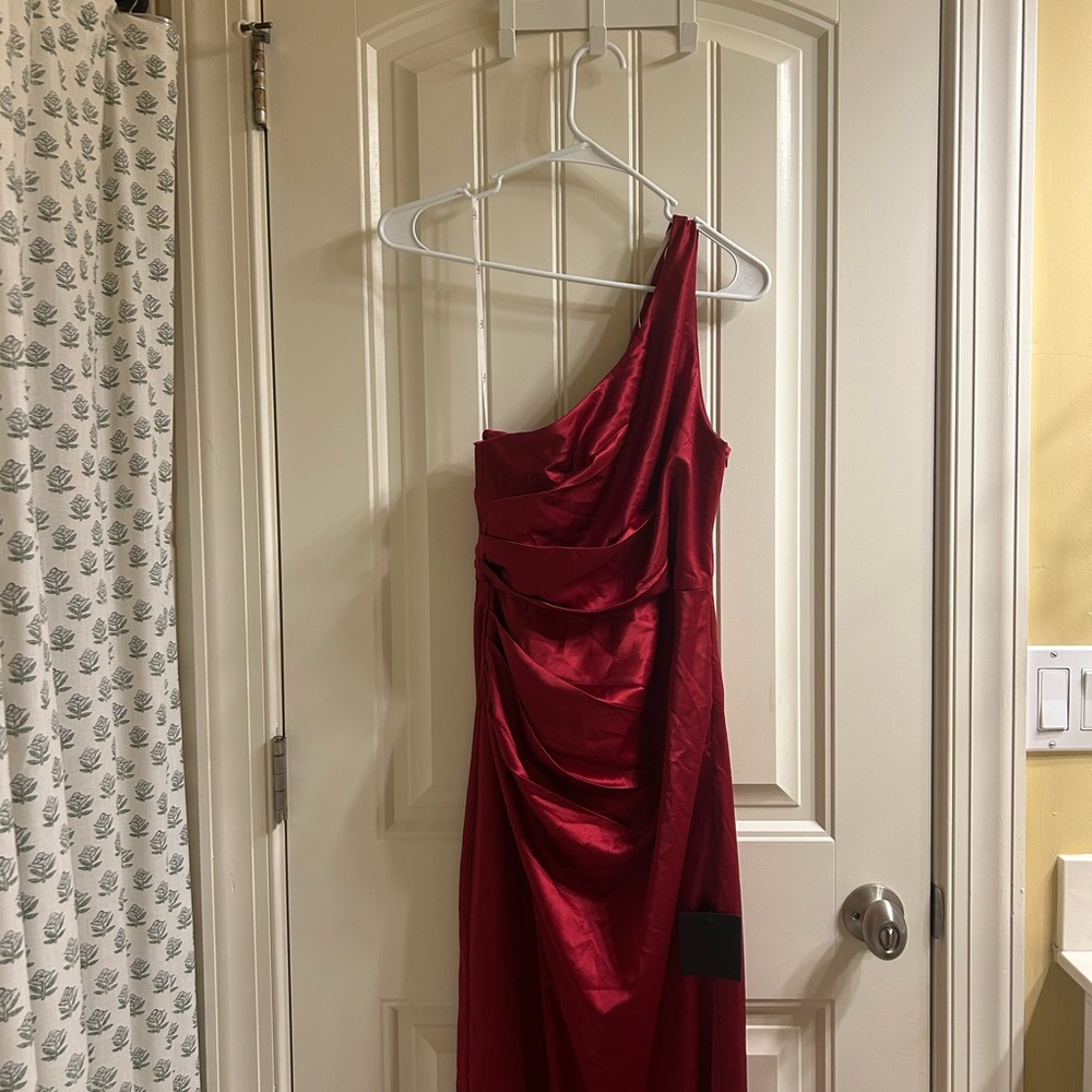 Lulu's Red Asymmetrical Ruched Cocktail Gown